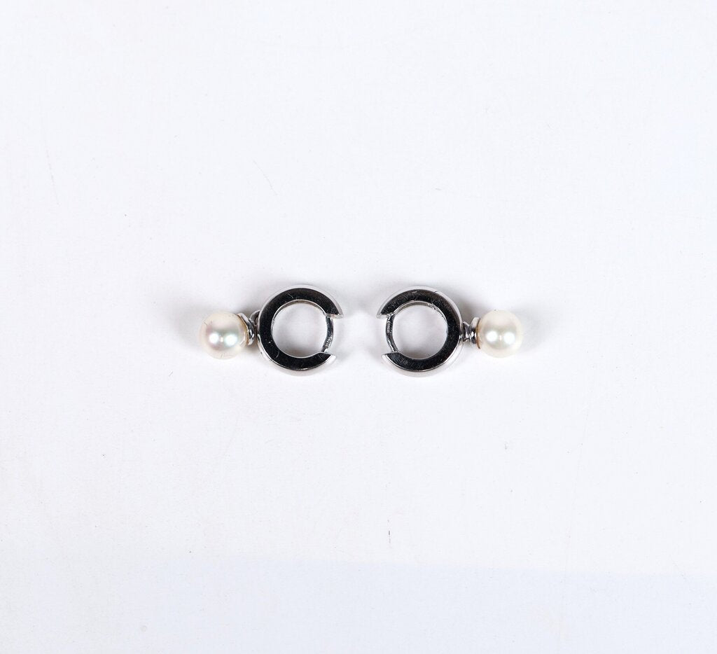 18K and Pearl Huggie Hoops