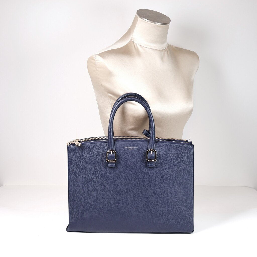 Navy Leather 2 Handled Stuctured Tote