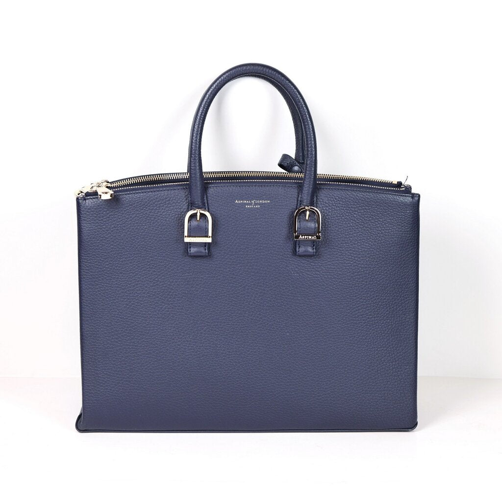 Navy Leather 2 Handled Stuctured Tote