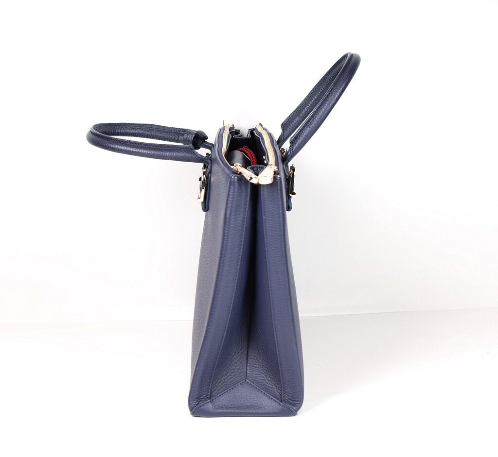 Navy Leather 2 Handled Stuctured Tote