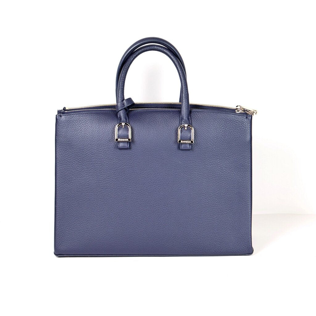 Navy Leather 2 Handled Stuctured Tote