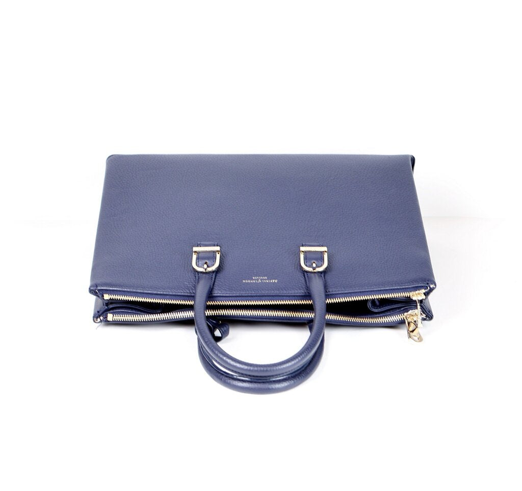 Navy Leather 2 Handled Stuctured Tote
