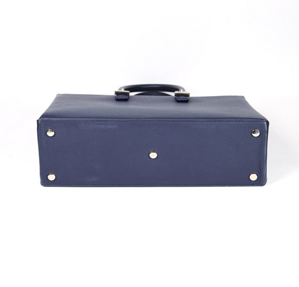 Navy Leather 2 Handled Stuctured Tote