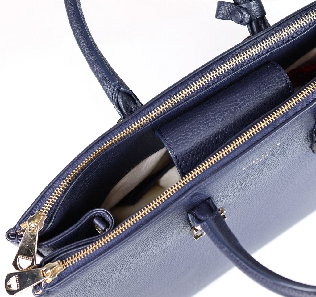 Navy Leather 2 Handled Stuctured Tote