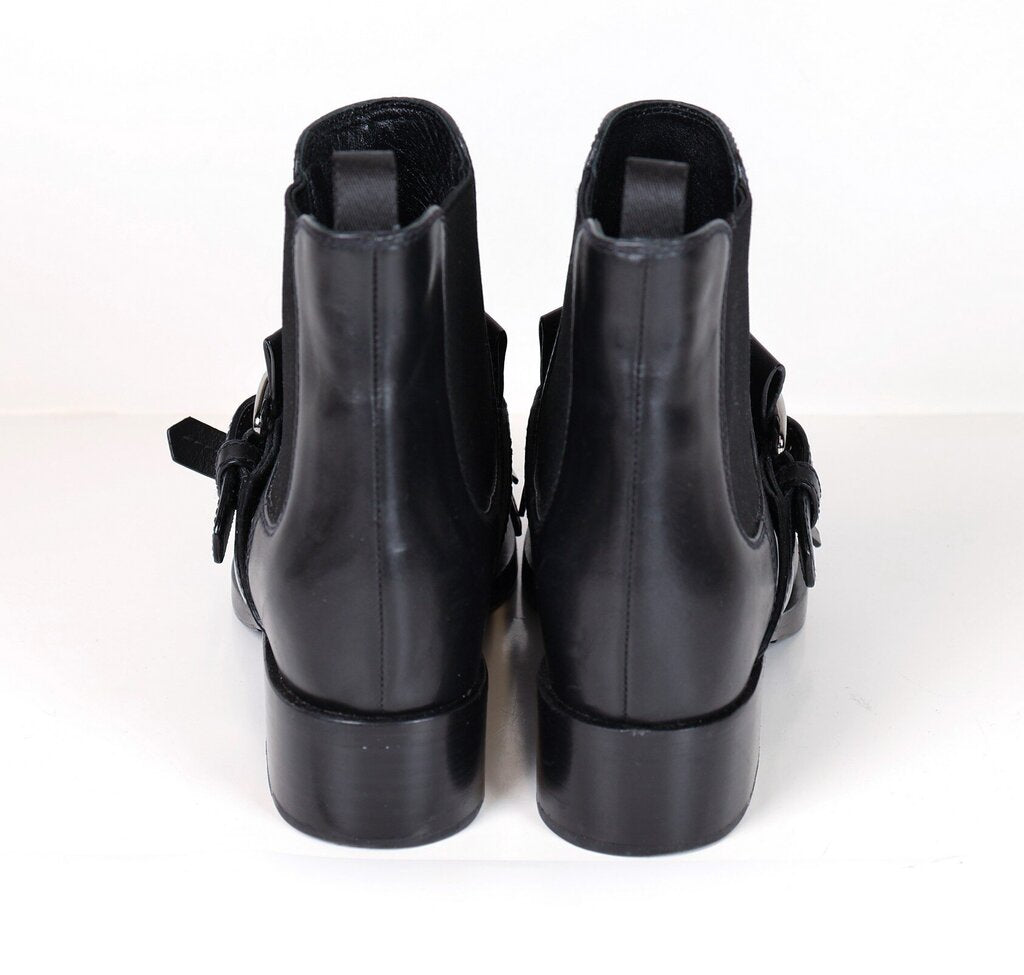 Black Leather Fringe and Buckle Ankle Boot (5.5)