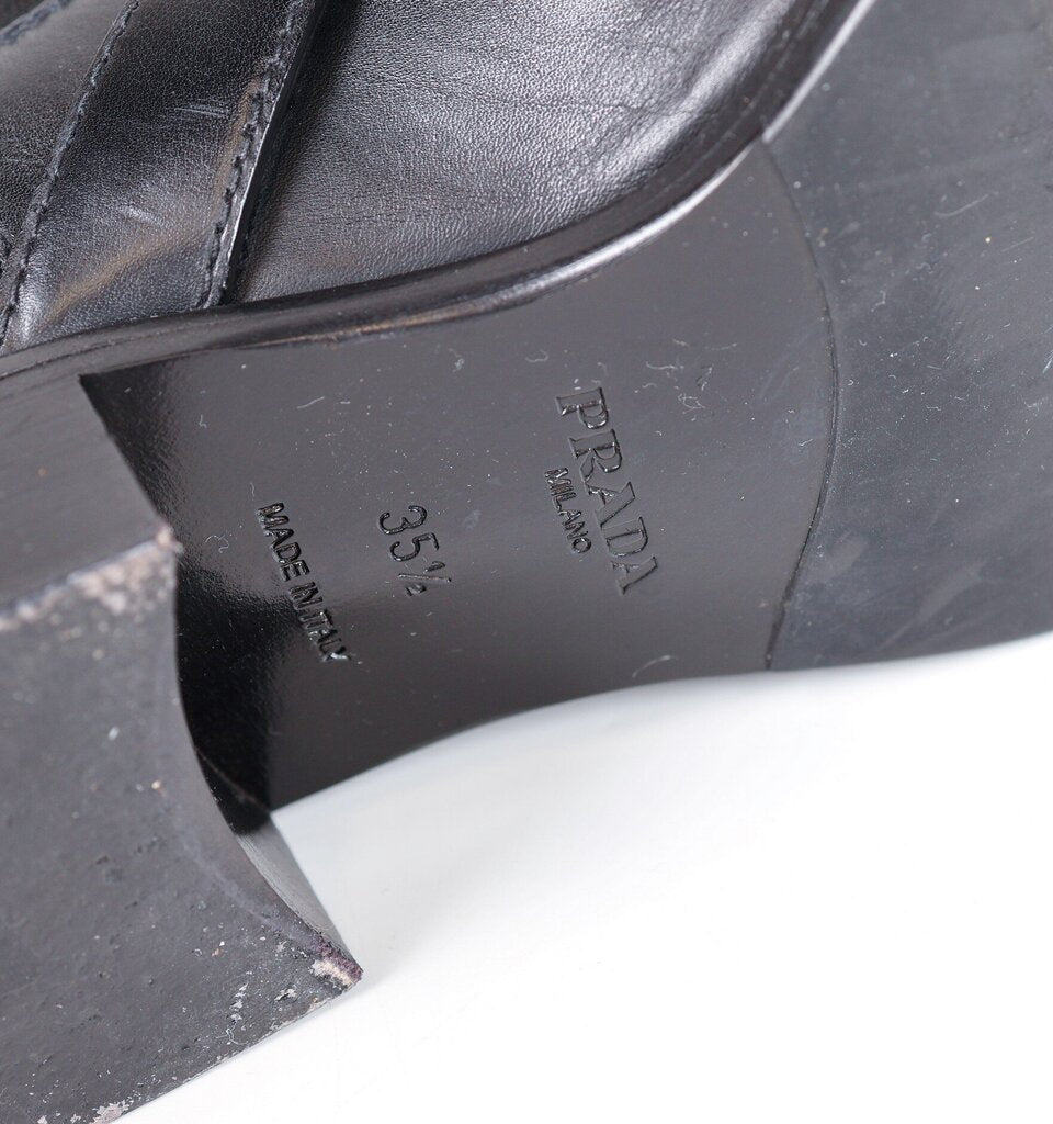 Black Leather Fringe and Buckle Ankle Boot (5.5)
