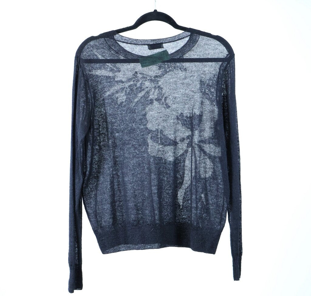 Black with White Flora and Leaves Sweater (S)