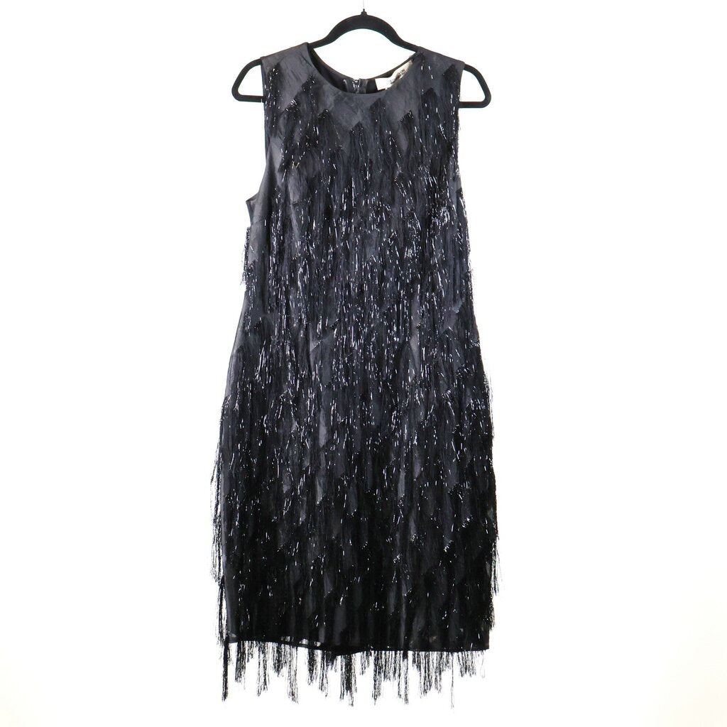 Black Sleeveless Fringe Dress (L/12)