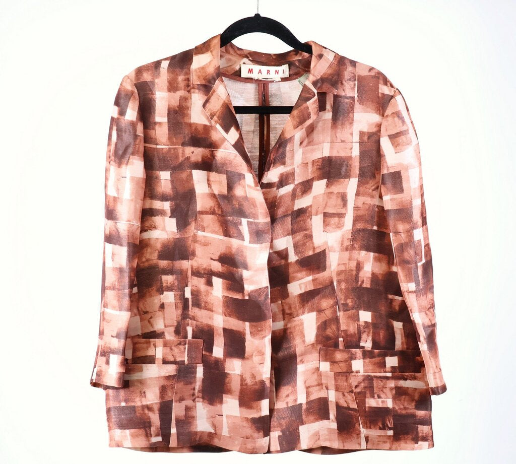 Brown/Tan Print Silk Linen Jacket