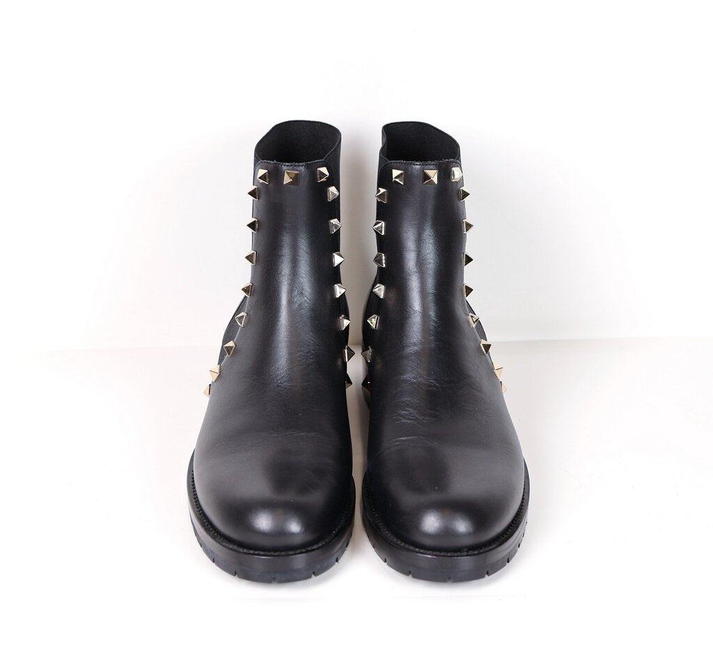 Black Leather Rockstud 'Beatle' Chelsea Boots (38/8)