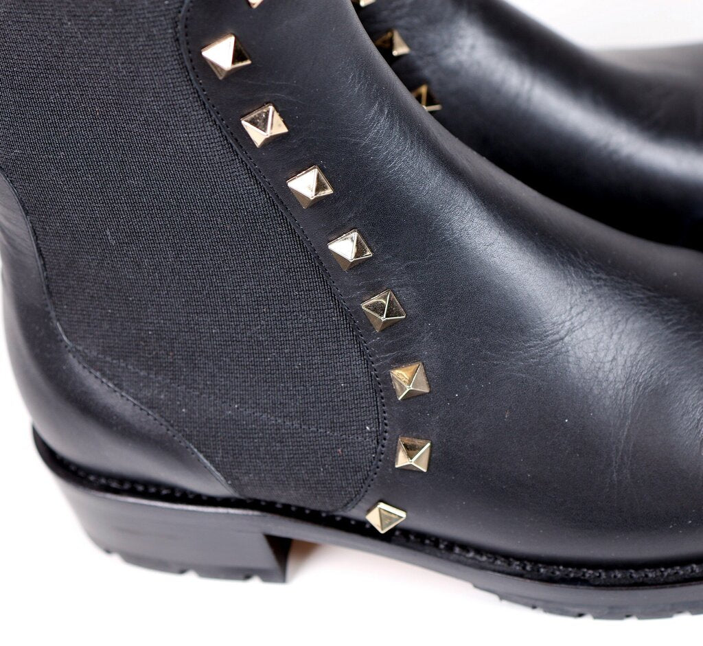 Black Leather Rockstud 'Beatle' Chelsea Boots (38/8)