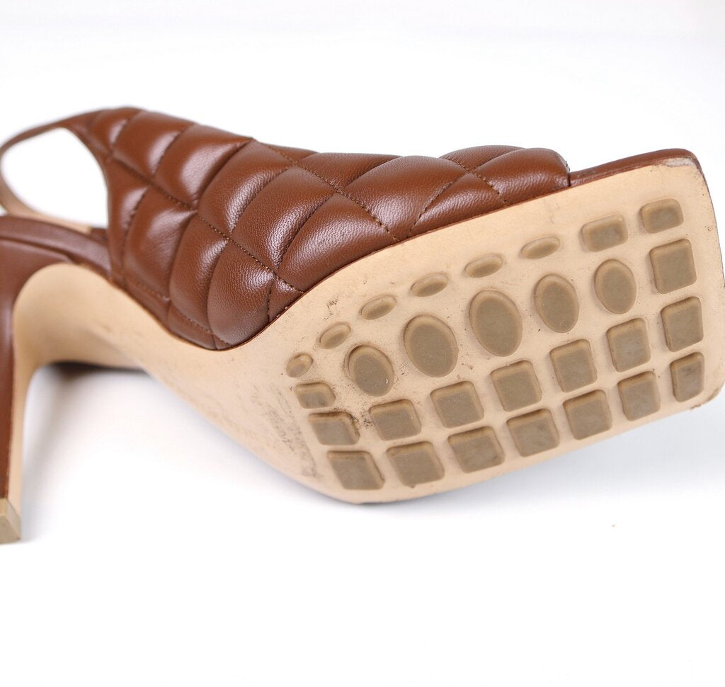 Brown Puffer Quilt Sling Back Heels (38/8)