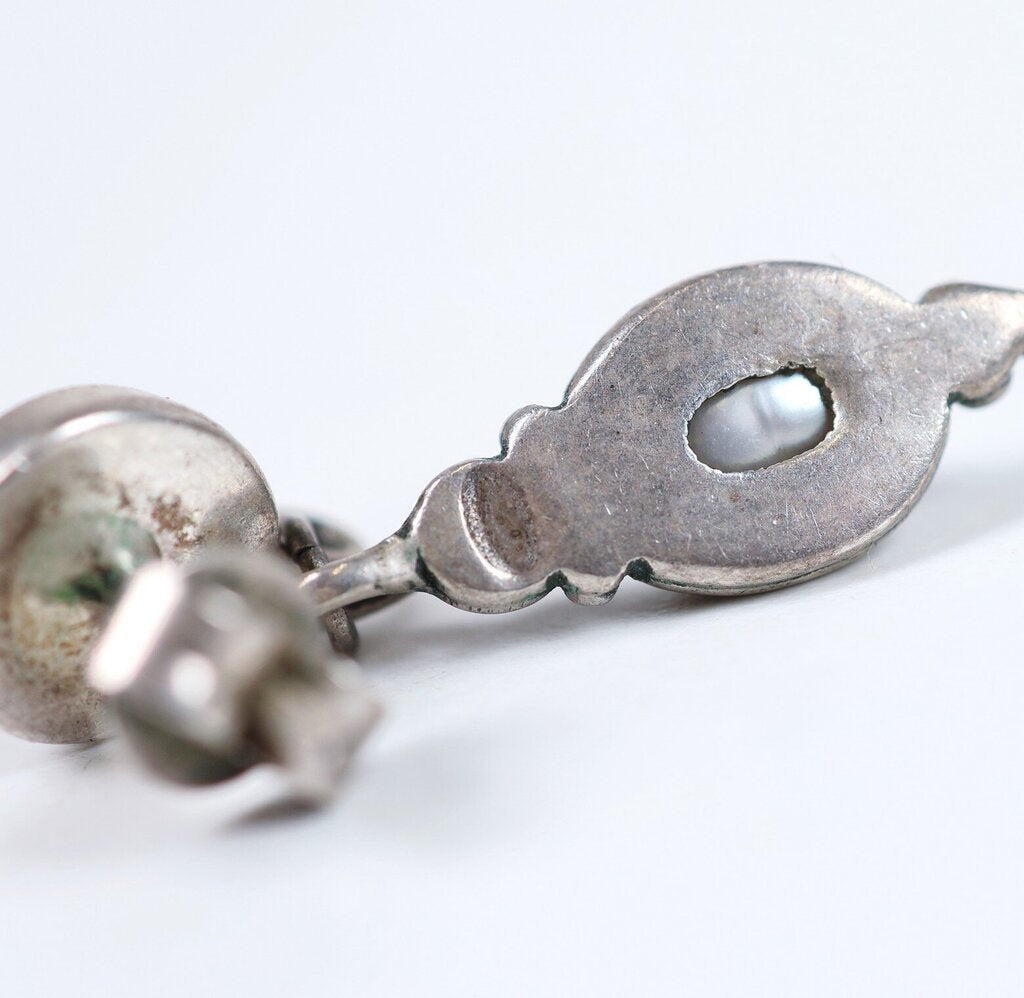 Sterling and Pearl Dangle Earrings