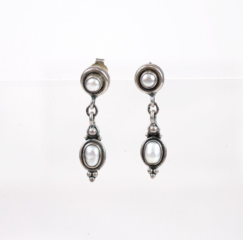 Sterling and Pearl Dangle Earrings