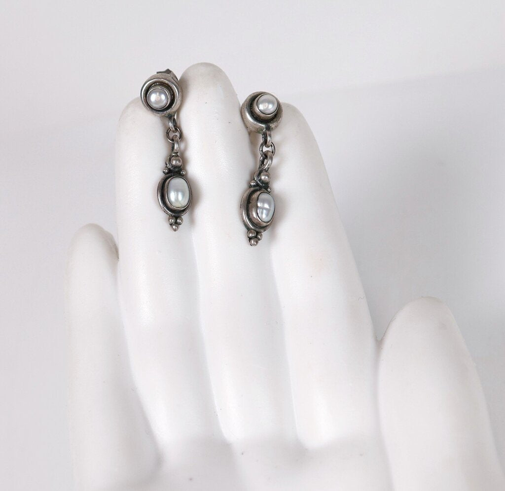 Sterling and Pearl Dangle Earrings