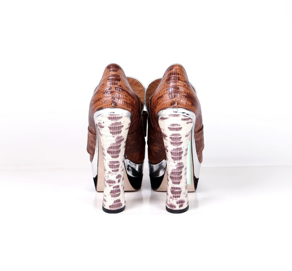 Stamped Snakeskin Leather Bow Platform Bootie (39/9)