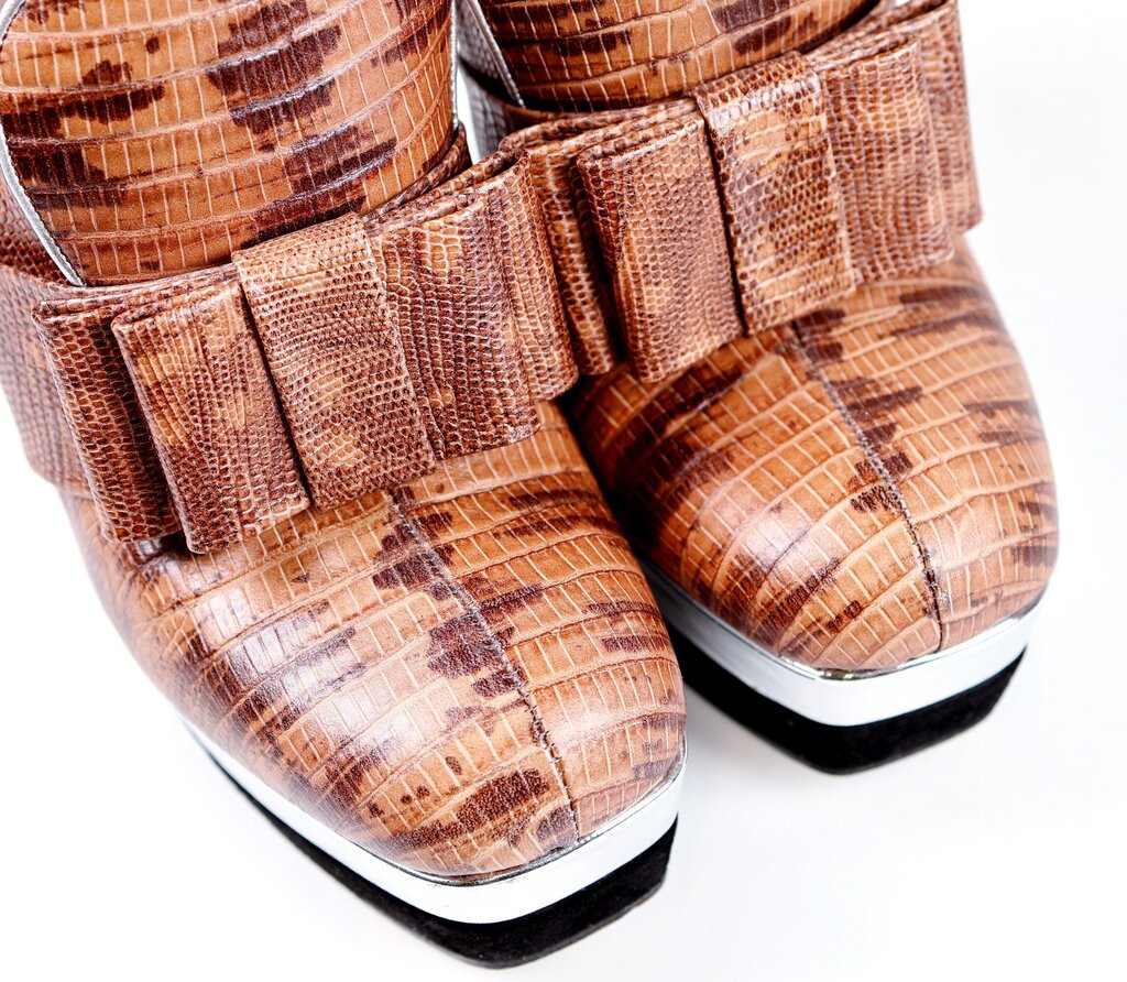 Stamped Snakeskin Leather Bow Platform Bootie (39/9)