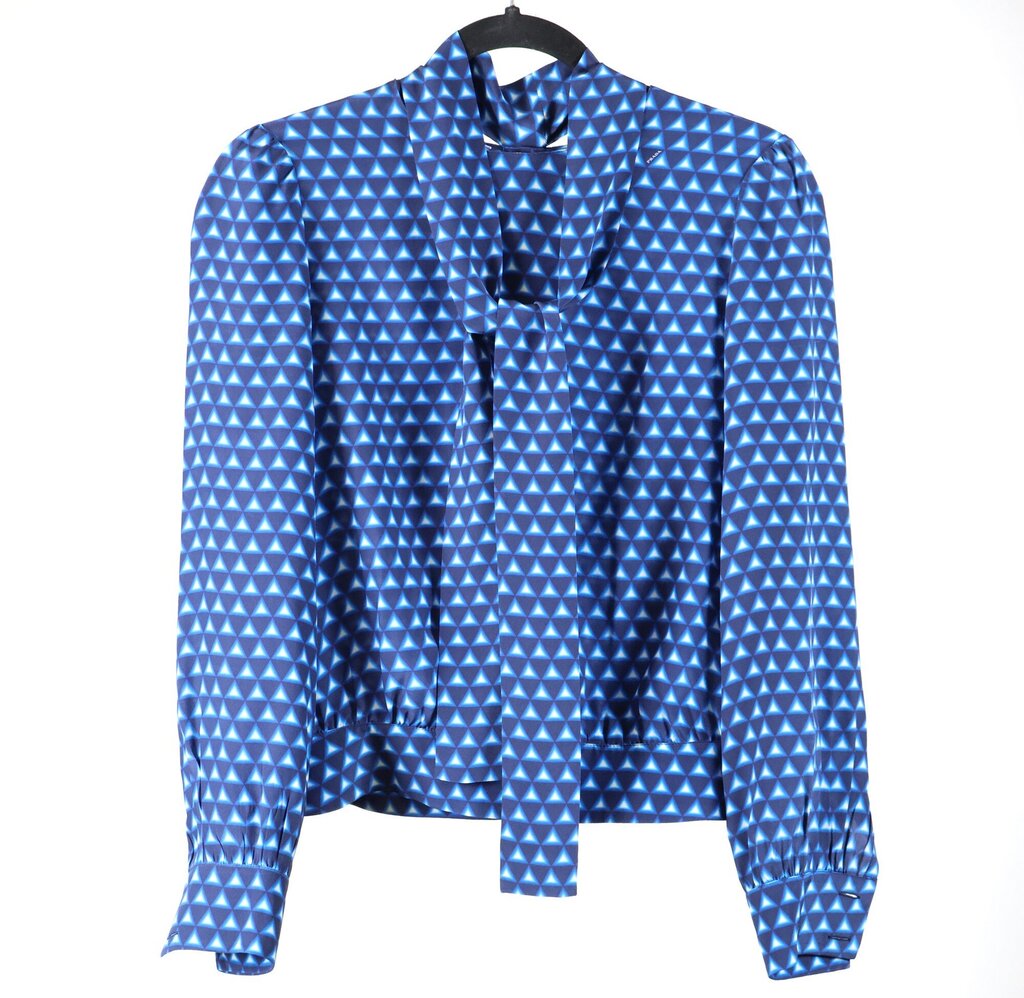 (size 4) Spring Summer 2022, Blue and White Geometric Long Sleeve Blouse