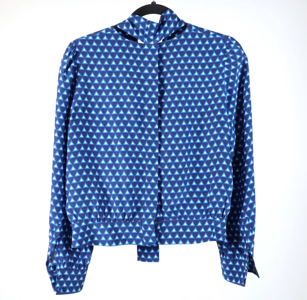 (size 4) Spring Summer 2022, Blue and White Geometric Long Sleeve Blouse