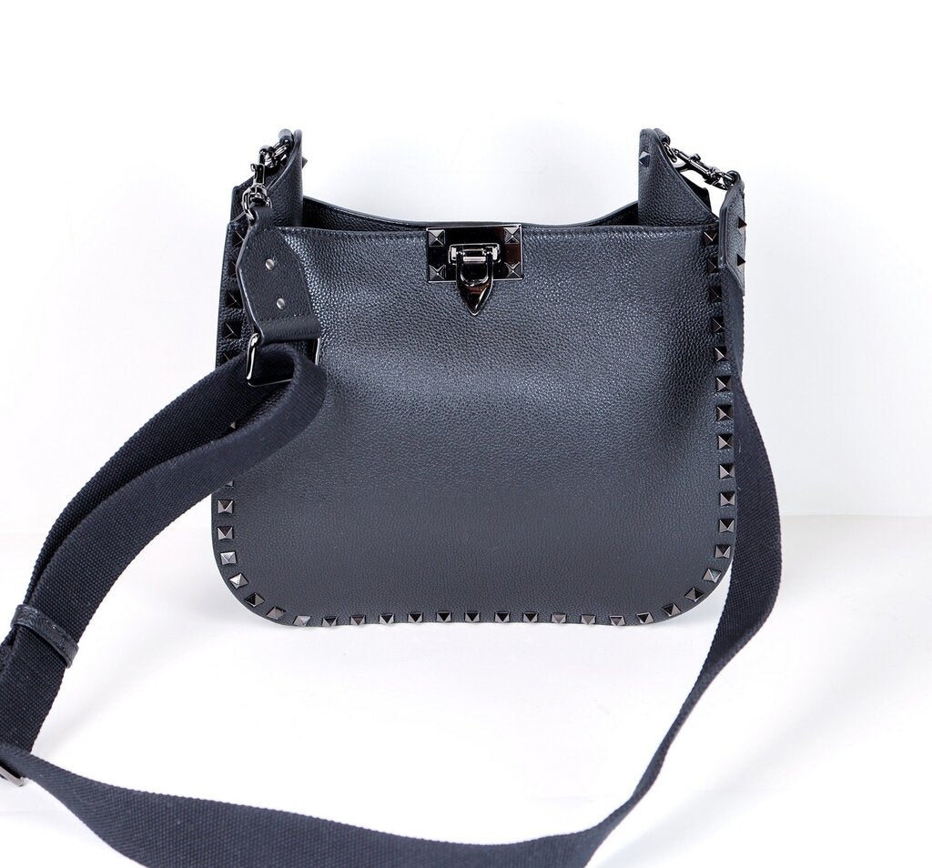"Rockstud Grainy Leather Hobo Bag"