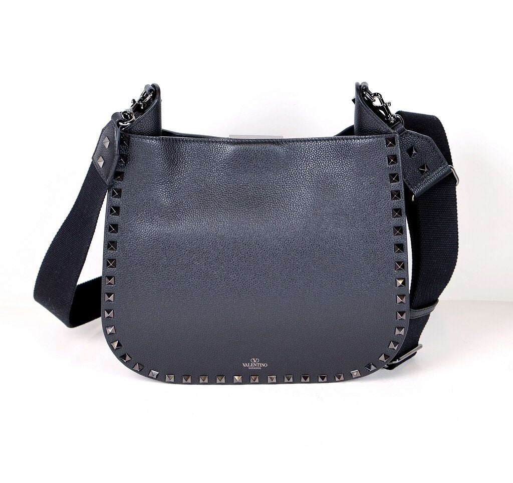 "Rockstud Grainy Leather Hobo Bag"