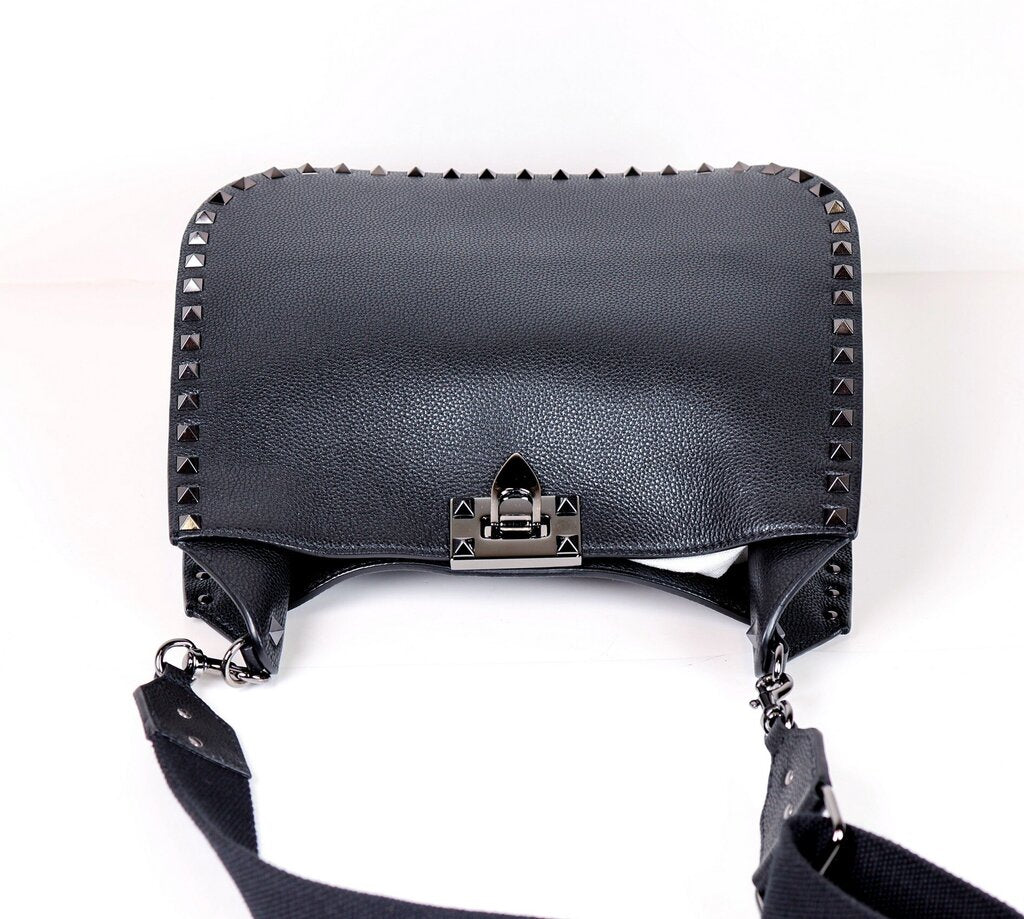 "Rockstud Grainy Leather Hobo Bag"