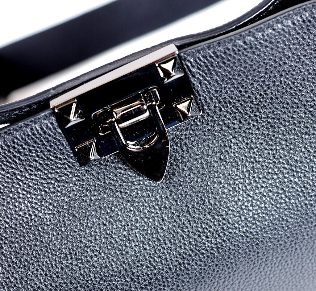 "Rockstud Grainy Leather Hobo Bag"