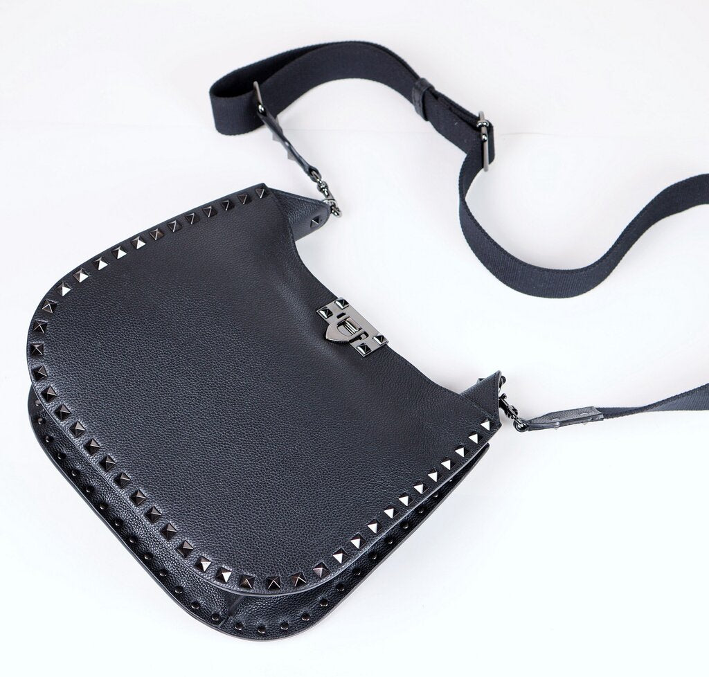 "Rockstud Grainy Leather Hobo Bag"