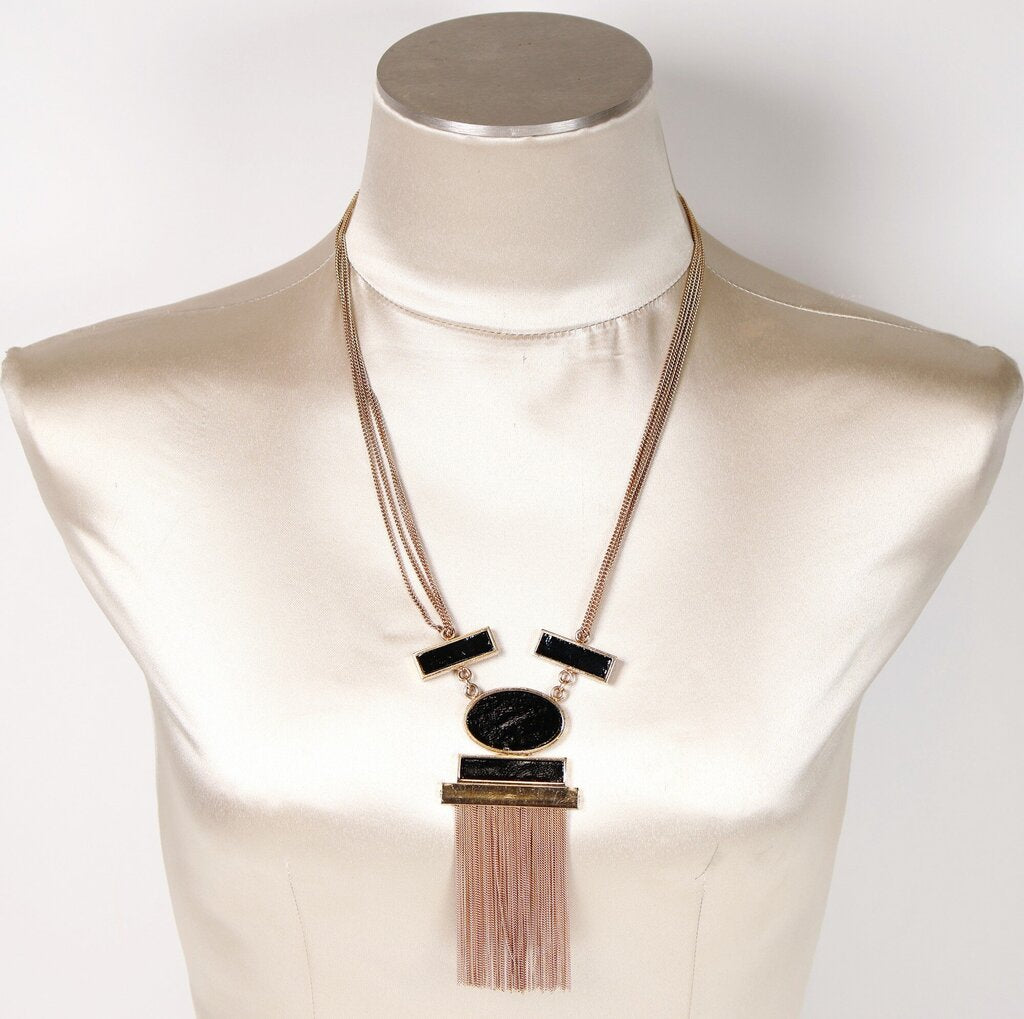 Goldtone Black Enamel Bib Necklace