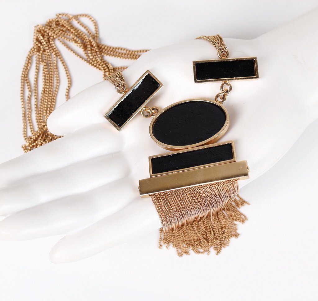 Goldtone Black Enamel Bib Necklace