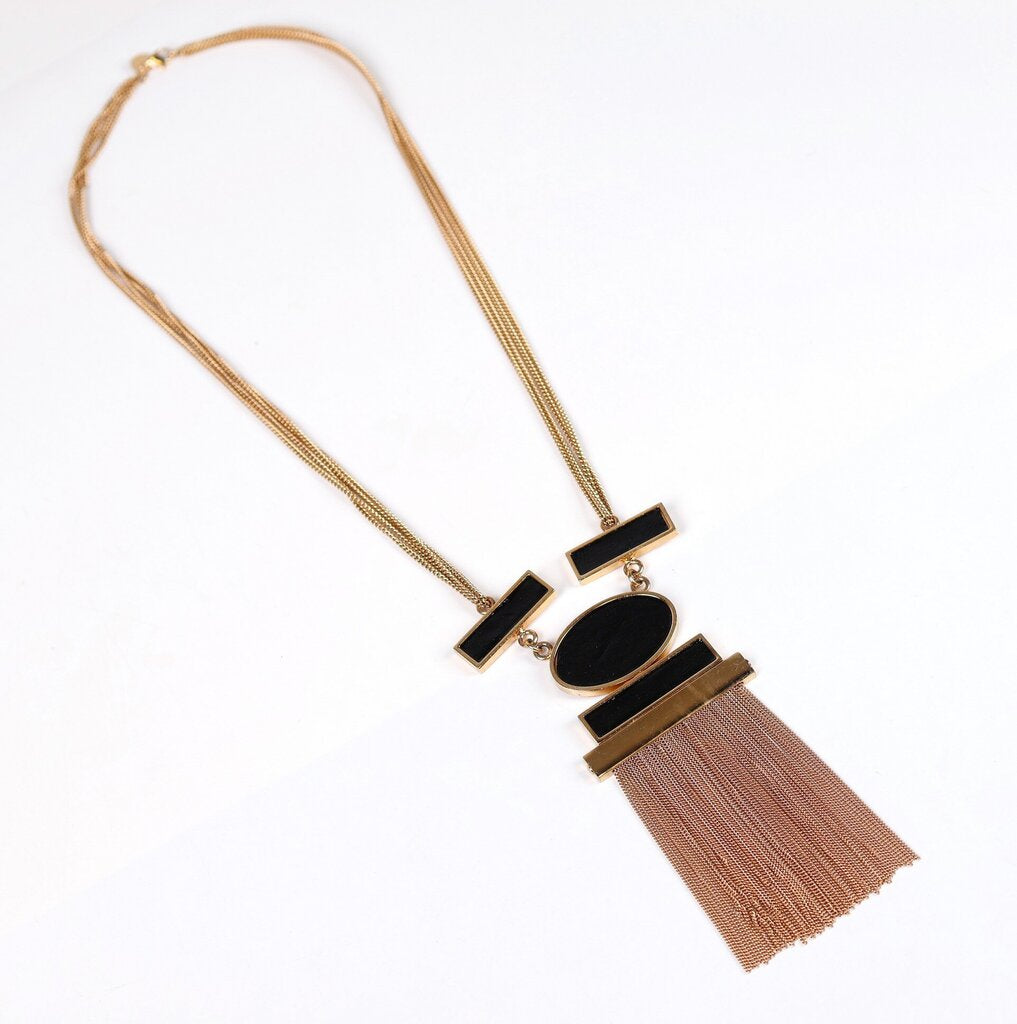 Goldtone Black Enamel Bib Necklace