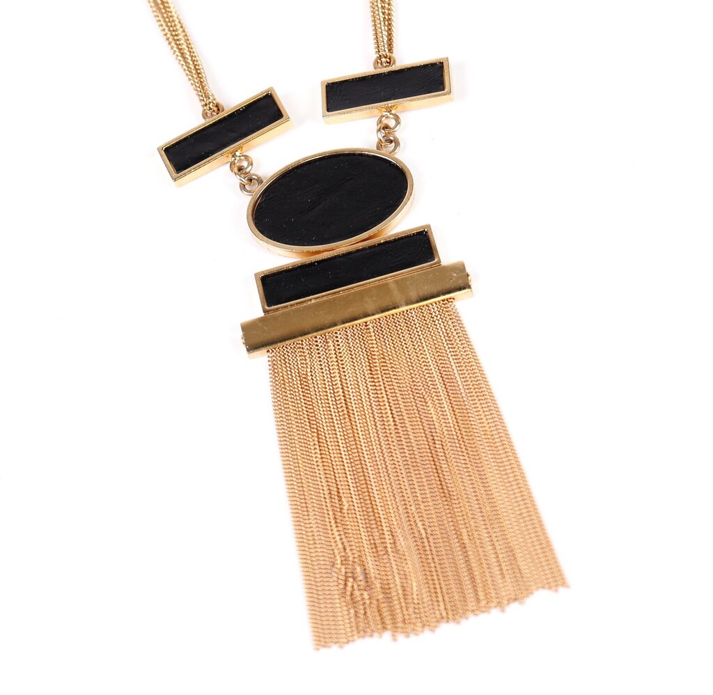 Goldtone Black Enamel Bib Necklace