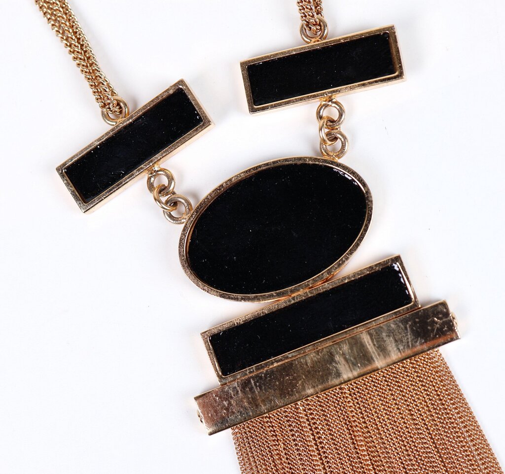 Goldtone Black Enamel Bib Necklace