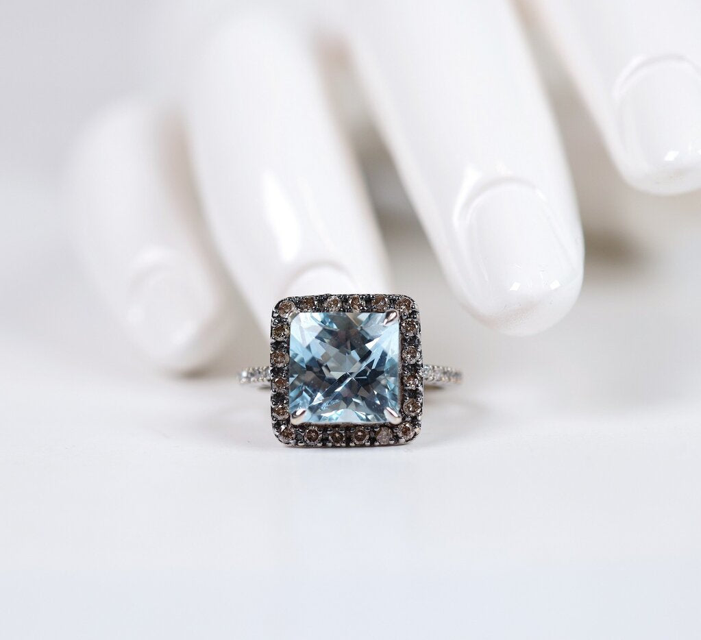 14K Rhodium Plated Gold with Aquamarine and Diamonds (5.75)