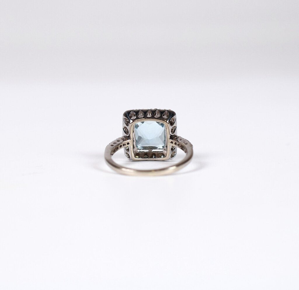 14K Rhodium Plated Gold with Aquamarine and Diamonds (5.75)