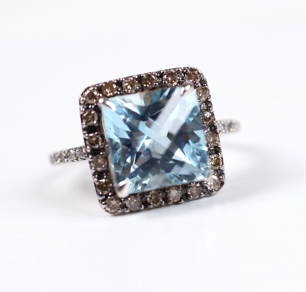 14K Rhodium Plated Gold with Aquamarine and Diamonds (5.75)