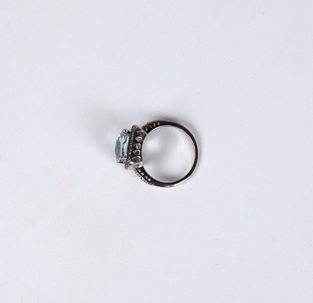14K Rhodium Plated Gold with Aquamarine and Diamonds (5.75)