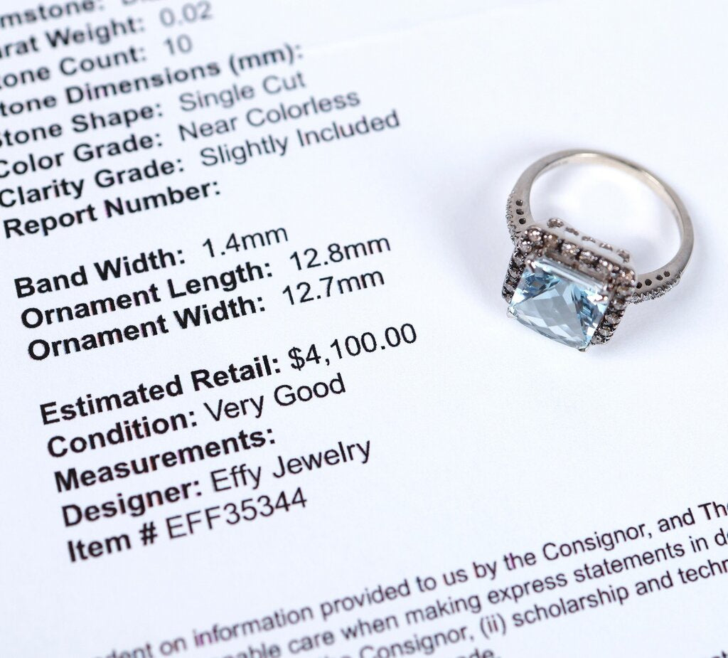 14K Rhodium Plated Gold with Aquamarine and Diamonds (5.75)