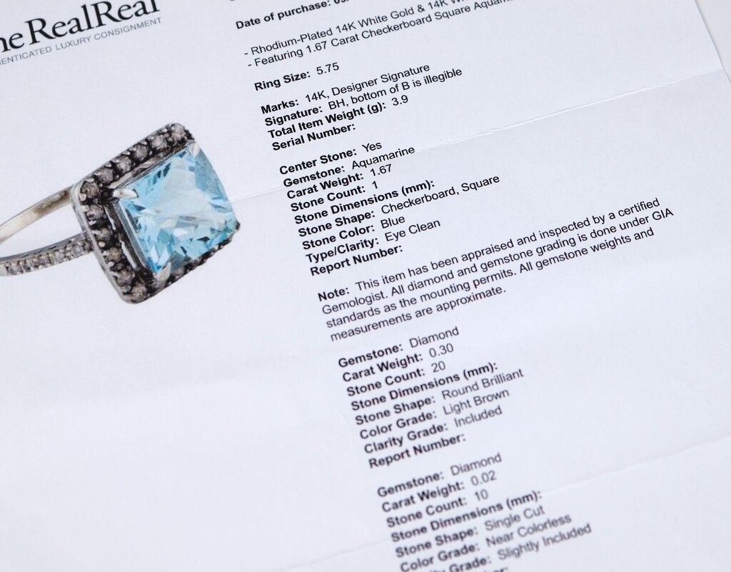 14K Rhodium Plated Gold with Aquamarine and Diamonds (5.75)