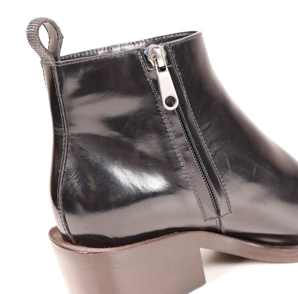 Black Leather Monili Detail Boot (5.5)
