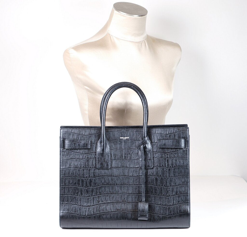 Black Crocodile Embossed "Sac De Jour"