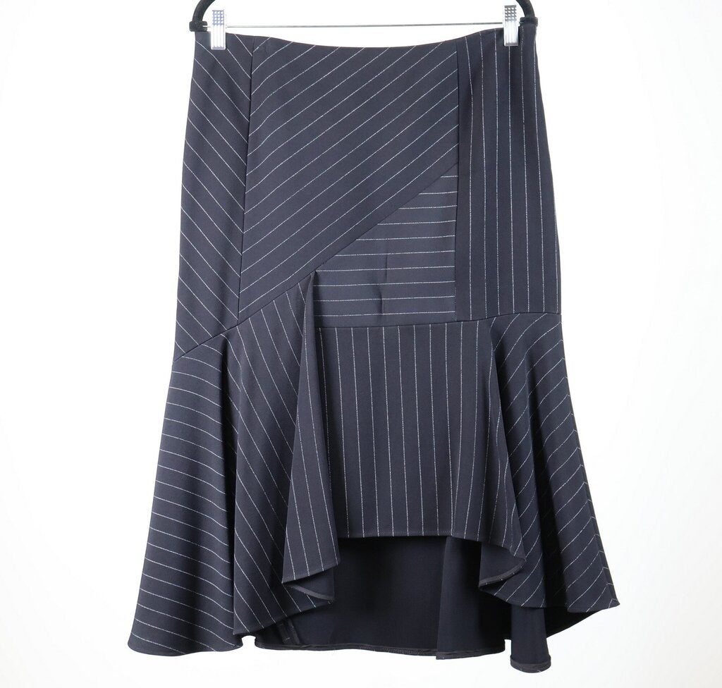Black Pinstripe Trumpet Midi Skirt (M/8)