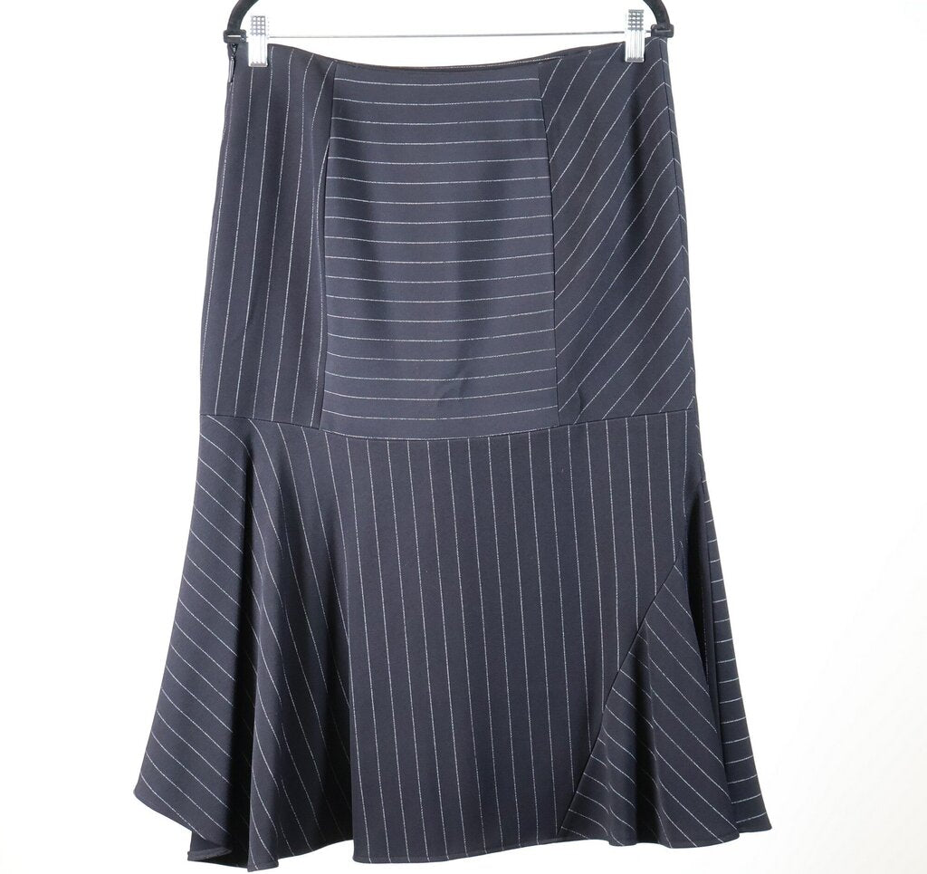 Black Pinstripe Trumpet Midi Skirt (M/8)