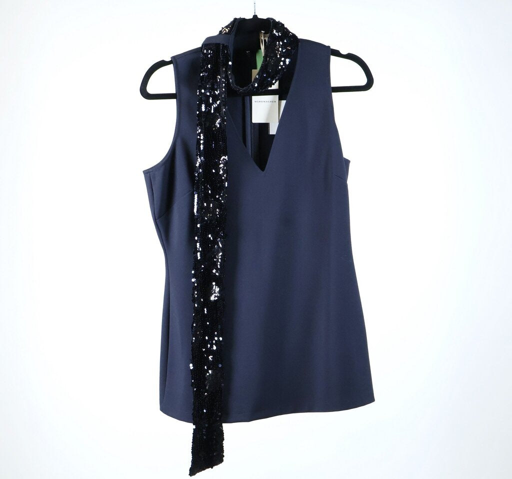 Navy Sleeveless Top with Sequin Tie (L)