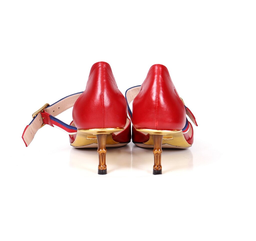 Red Leather Pumps with Striped Strap (40/10)