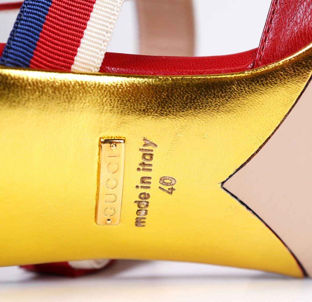Red Leather Pumps with Striped Strap (40/10)
