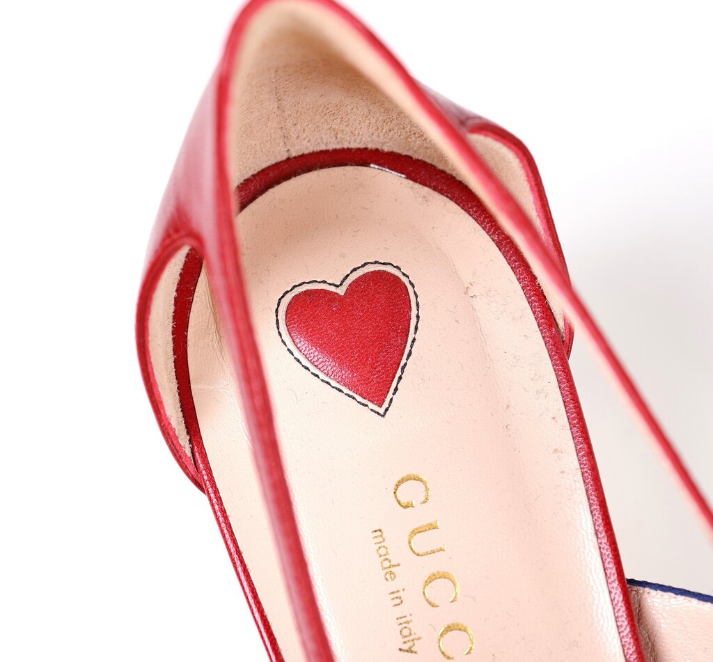 Red Leather Pumps with Striped Strap (40/10)