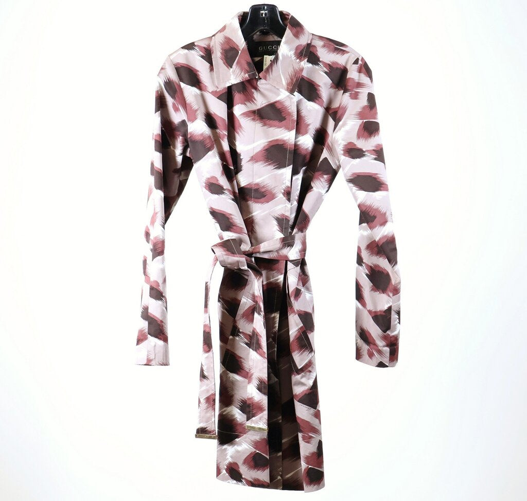 Black Purple and White Ikat Print, Belted Rain Coat (S)