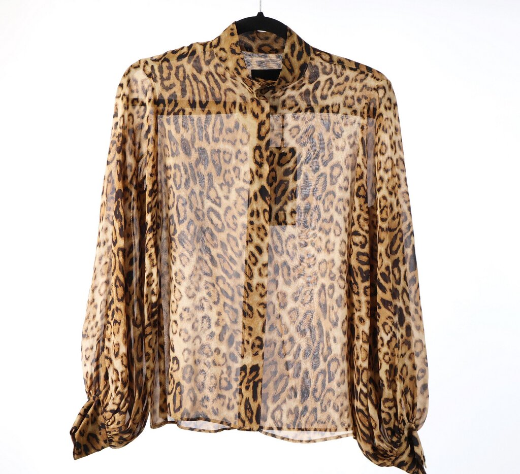 Leopard Print Sheer Silk Blouse (XS)