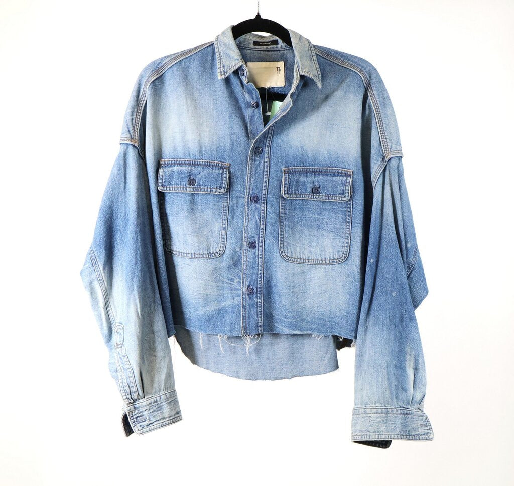 (size S) light wash denim cropped shirt